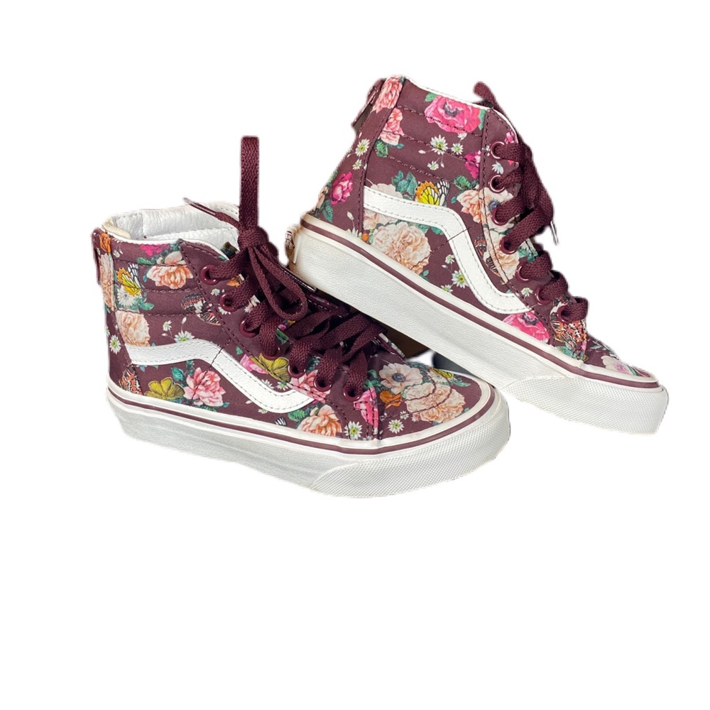 Kid's Burgundy Floral SK8-HI Zip Vans Size 12.5